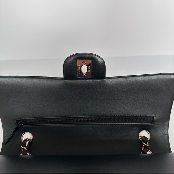 21B Chanel Medium Black Lambskin Classic Flap with Rose Gold Hardware - Picture 13 of 16